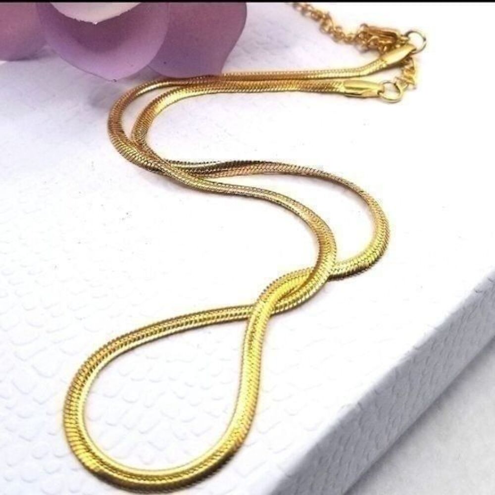 Gold toned Flat Chain Necklaces Stainless Steel Snake Chain Choker